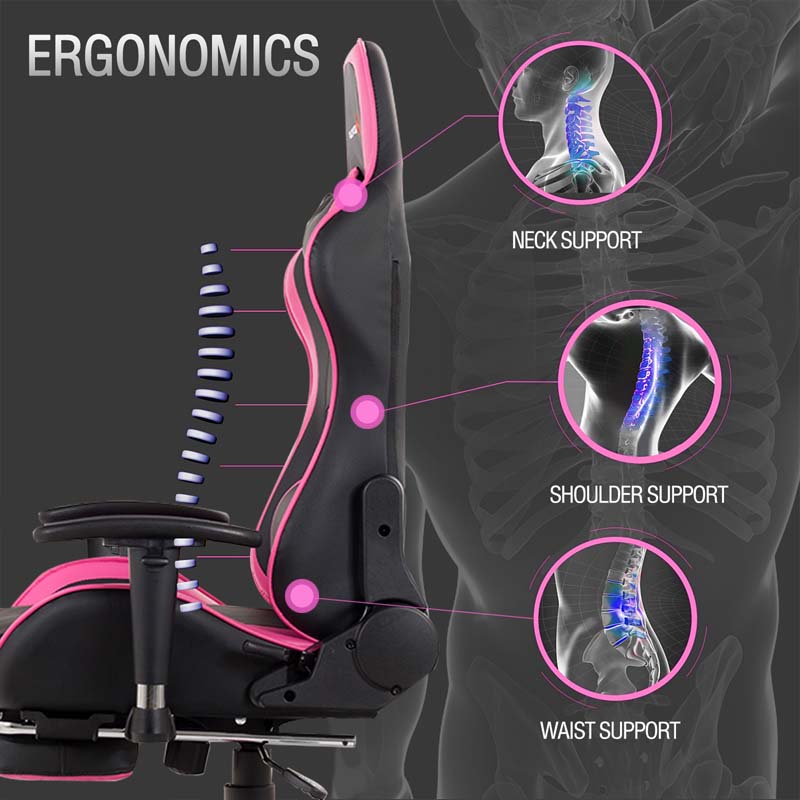 PU Leather Massage Gaming Chair with Footrest, Height Adjustable High Back Ergonomic Gamer Racing Recliner, Swivel PC Game Chair Office Chair