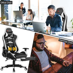 PU Leather Massage Gaming Chair with Footrest, Height Adjustable High Back Ergonomic Gamer Racing Recliner, Swivel PC Game Chair Office Chair