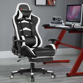 PU Leather Massage Gaming Chair with Footrest, Height Adjustable High Back Ergonomic Gamer Racing Recliner, Swivel PC Game Chair Office Chair