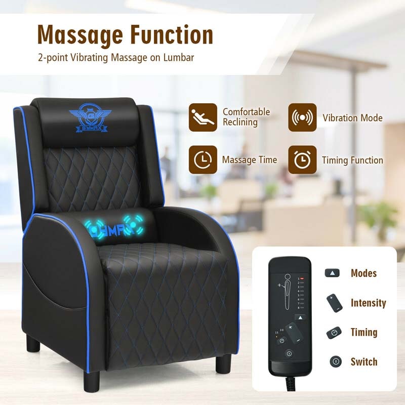 Gray PU Leather Massage Lumbar Recliner Chair with Footrest and Bluetooth Speakers