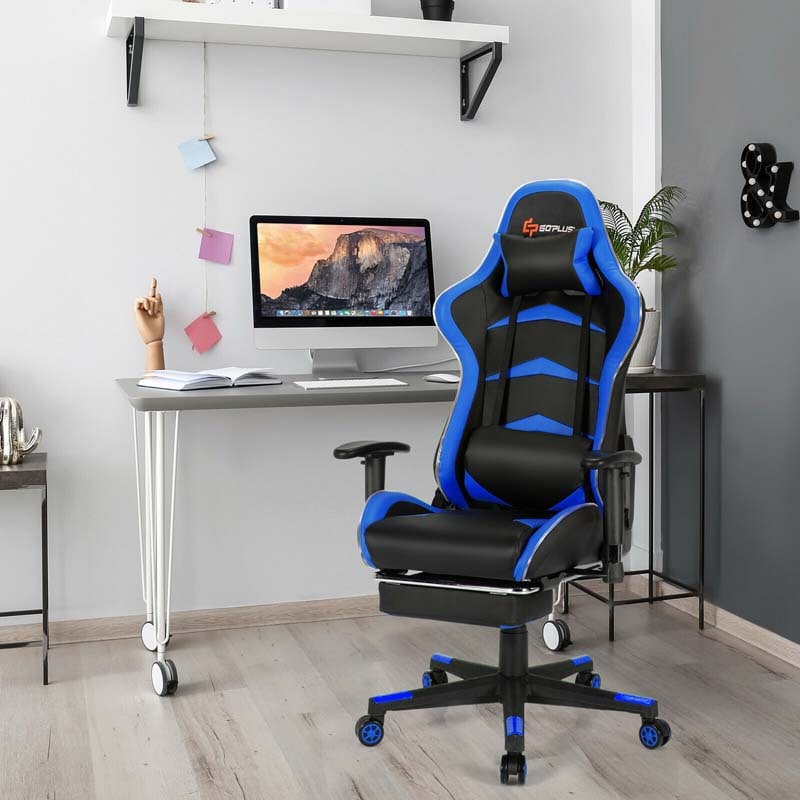 LED Massage Gaming Chair, Height Adjustable Racing Computer Office Chair with Footrest, Ergonomic High Back PU Swivel Game Chair