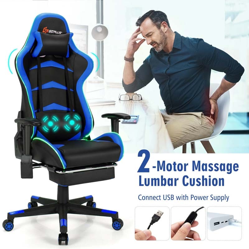 Adjustable High Back Gaming Chair Racing Office Recliner w/ Footrest, Pillow,  1 Unit - Foods Co.