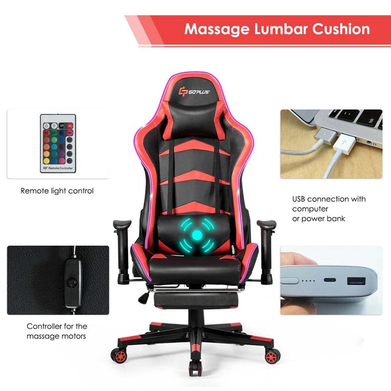 Adjustable High Back Gaming Chair Racing Office Recliner w/ Footrest, Pillow,  1 Unit - Foods Co.