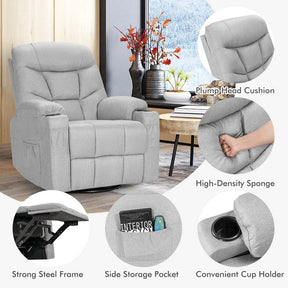 360° Swivel Electric Massage Recliner Rocking Chair Single Soft Sofa with Heater & Retractable Footrest