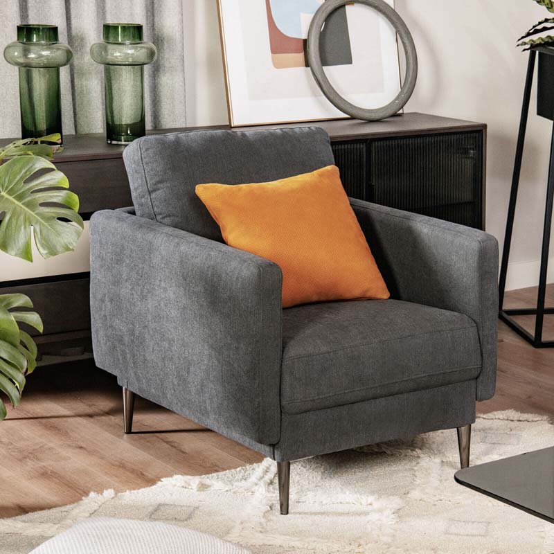 Modern Accent Chair Upholstered Armchair Single Sofa Couch with Removable Cushions & Solid Metal Legs