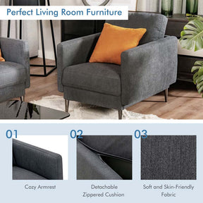 Modern Accent Chair Upholstered Armchair Single Sofa Couch with Removable Cushions & Solid Metal Legs
