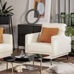 Modern Accent Chair Upholstered Armchair Single Sofa Couch with Removable Cushions & Solid Metal Legs