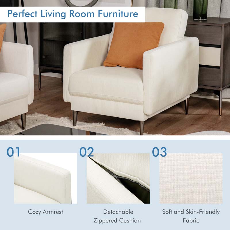 Modern Accent Chair Upholstered Armchair Single Sofa Couch with Removable Cushions & Solid Metal Legs