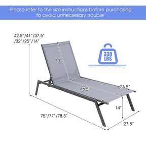 Outdoor Adjustable Chaise Lounge Chair Recliner with Lay Flat Position & Quick-Drying Fabric