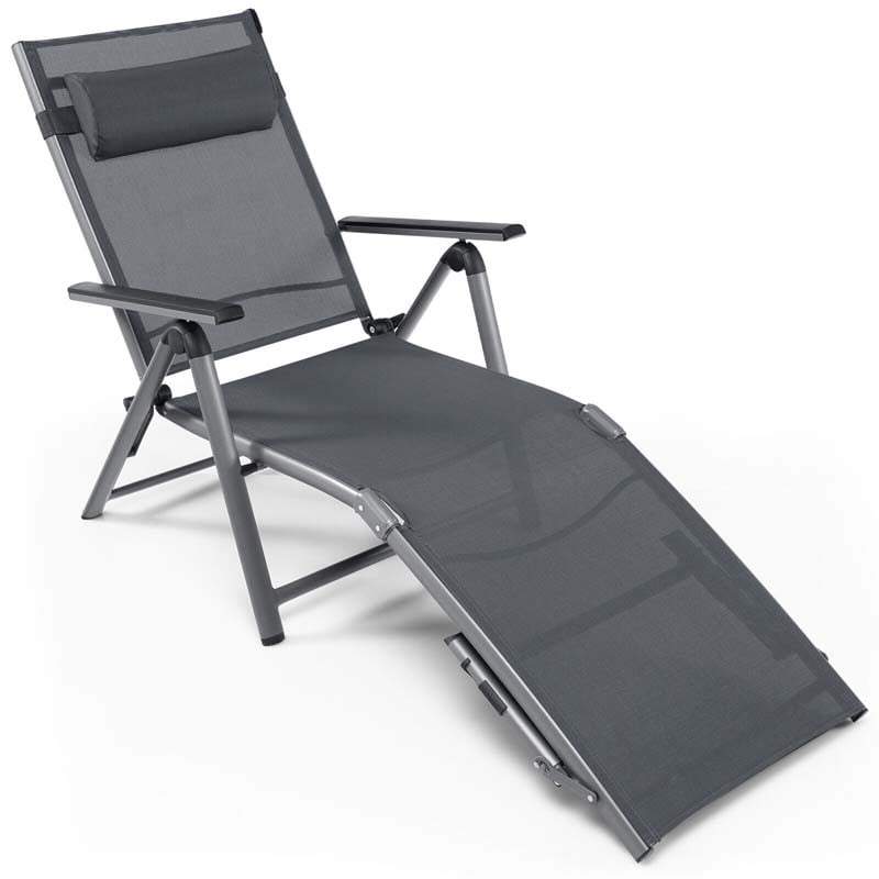 Folding Aluminum Chaise Lounge Chair with Quick-Drying Fabric, 8-Position Outdoor Lounge Recliner