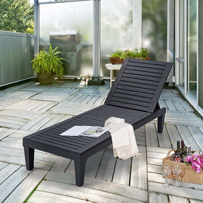 Outdoor Chaise Lounge Chair Patio Recliner, Adjustable with 5 Positions, Wood Texture Design, Waterproof, Easy to Assemble