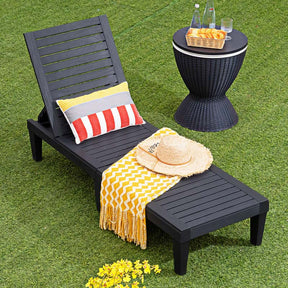 Outdoor Chaise Lounge Chair Patio Recliner, Adjustable with 5 Positions, Wood Texture Design, Waterproof, Easy to Assemble