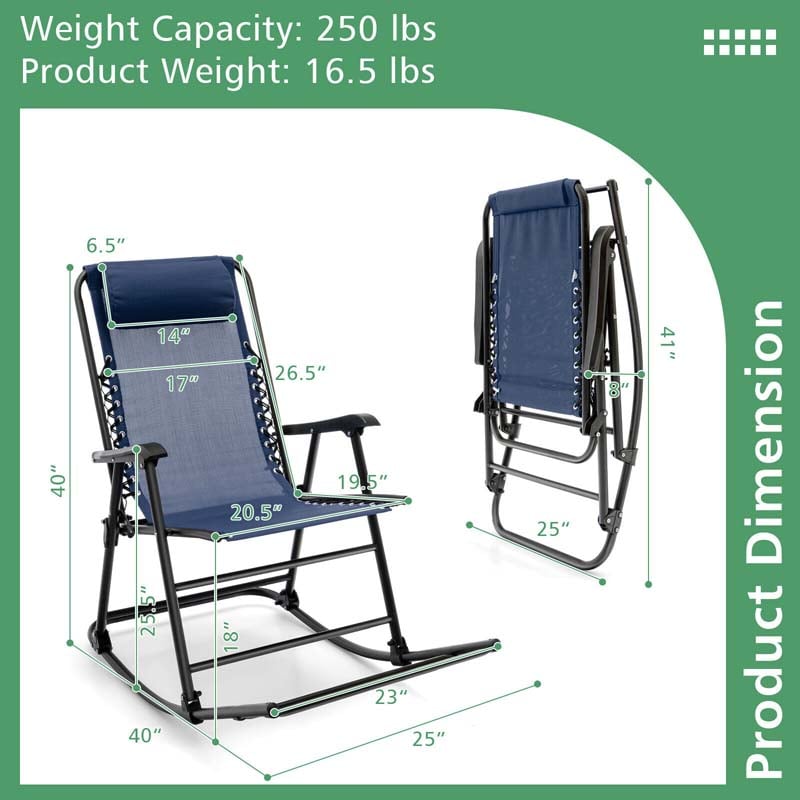 Lightweight Folding Rocking Chair with Footrest, Outdoor Patio Sun Chair Lawn Beach Camping Chair