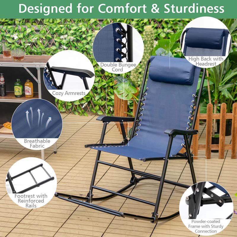 Lightweight Folding Rocking Chair with Footrest, Outdoor Patio Sun Chair Lawn Beach Camping Chair