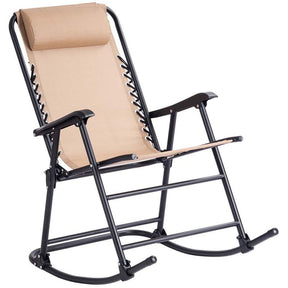 Patio Folding Zero Gravity Rocking Chair Outdoor Beach Camping Chair with Pillow & Armrests