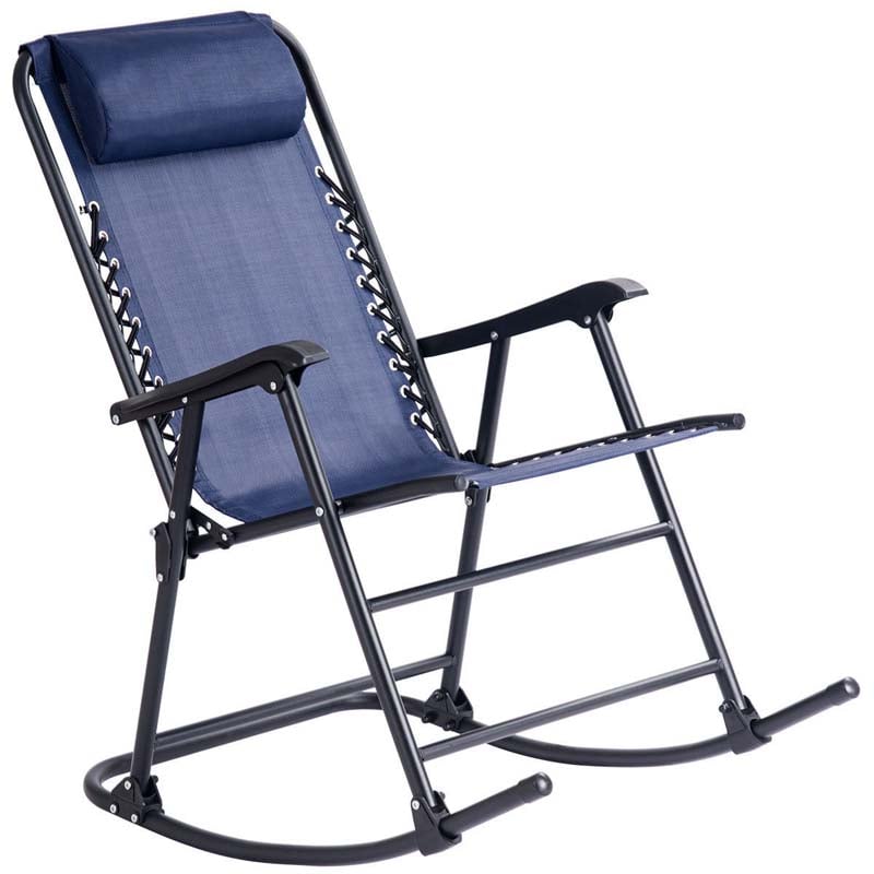 Patio Folding Zero Gravity Rocking Chair Outdoor Beach Camping Chair with Pillow & Armrests
