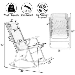 Patio Folding Zero Gravity Rocking Chair Outdoor Beach Camping Chair with Pillow & Armrests