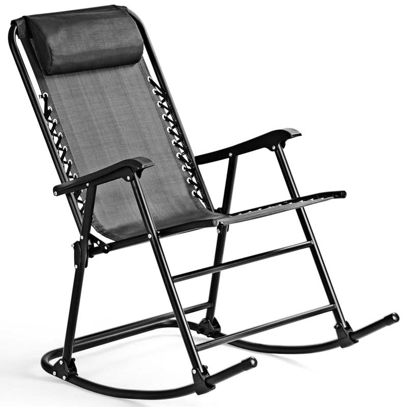 Patio Folding Zero Gravity Rocking Chair Outdoor Beach Camping Chair with Pillow & Armrests