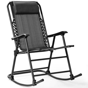 Patio Folding Zero Gravity Rocking Chair Outdoor Beach Camping Chair with Pillow & Armrests