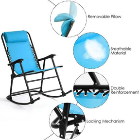 Patio Folding Zero Gravity Rocking Chair Outdoor Beach Camping Chair with Pillow & Armrests