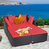 Outdoor Wicker Rattan Daybed, 2 Person Patio Chaise Lounge Chair with Cushions & 4 Pillows for Poolside Backyard Garden Balcony