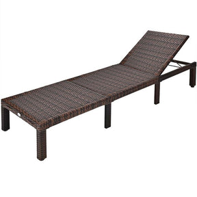 Cushioned Rattan Wicker Chaise Lounge Chair, Outdoor Patio Lounger Recliner Chair with Adjustable Backrest
