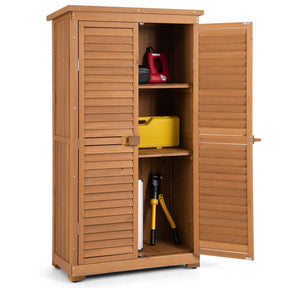 63" Wooden Outdoor Storage Cabinet Garden Shed Tool Organizer with Asphalt Roof & 3 Removable Shelves