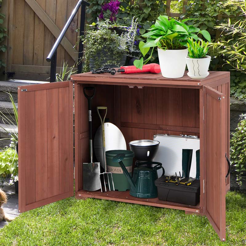 Wooden Garden Storage Cabinet Outdoor Tool Shed for Patio Backyard with Doors, 30" x 22" x 28.5"