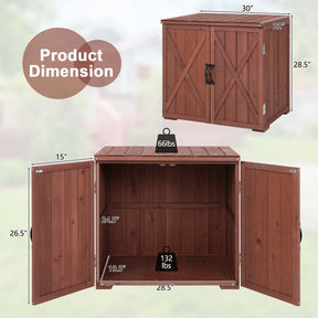 Wooden Garden Storage Cabinet Outdoor Tool Shed for Patio Backyard with Doors, 30" x 22" x 28.5"