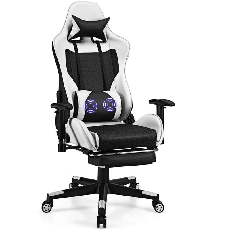High Back E-Sport Massage Gaming Chair with Footrest & Headrest, Ergonomic PU Leather Gaming Seat, Video Game Chair Computer Chair