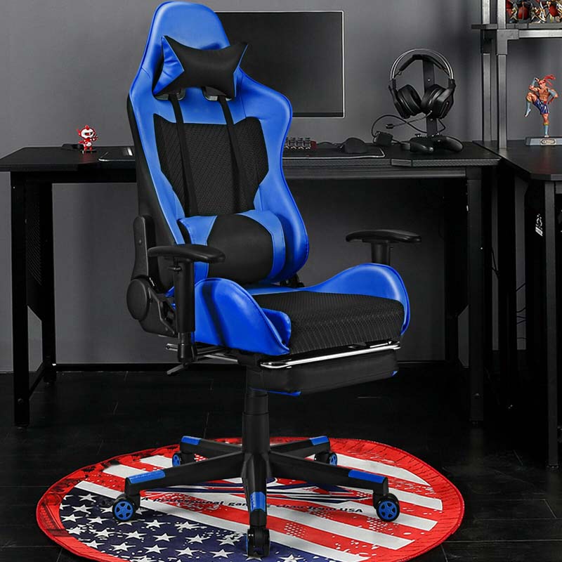 High Back E-Sport Massage Gaming Chair with Footrest & Headrest, Ergonomic PU Leather Gaming Seat, Video Game Chair Computer Chair