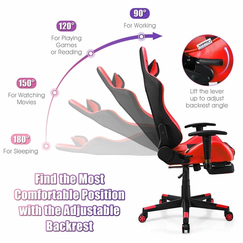 High Back E-Sport Massage Gaming Chair with Footrest & Headrest, Ergonomic PU Leather Gaming Seat, Video Game Chair Computer Chair