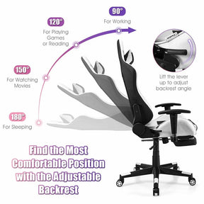 High Back E-Sport Massage Gaming Chair with Footrest & Headrest, Ergonomic PU Leather Gaming Seat, Video Game Chair Computer Chair