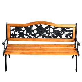 50" Garden Park Bench Cast Iron & Hardwood Weatherproof Outdoor Bench Patio Porch Loveseat Chair