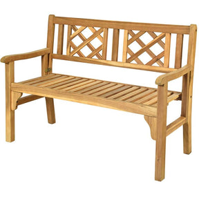 2-Person Foldable Wooden Bench Outdoor Patio Garden Park Bench Loveseat Chair with Curved Backrest & Armrest