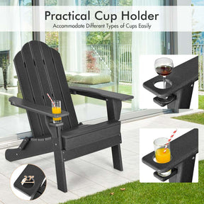2-Pack Folding Adirondack Chairs with Built-in Cup Holder, PE Weather Resistant Outdoor Patio Folding Chairs