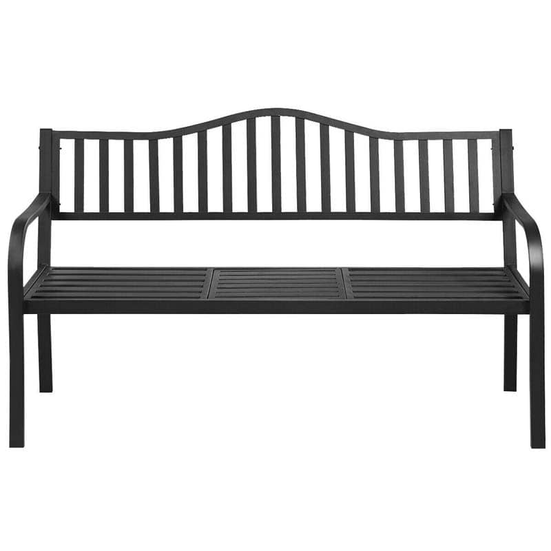 59.5" Large Outdoor Patio Metal Bench Seat with Pullout Middle Table, Weather Resistance Park Bench for Garden Porch