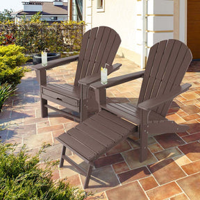 HDPE Adirondack Chair with Retractable Ottoman, Outdoor Chaise Lounge Chair for Lawn Pool Deck