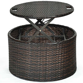Rattan Wicker Patio Round Daybed with Retractable Canopy & Coffee Table, Outdoor Sectional Furniture Sofa Set