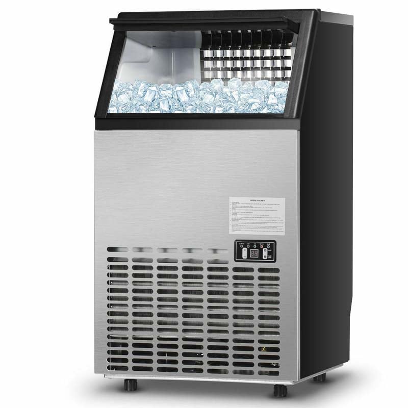 110LBS/24H Commercial Ice Maker with 33LBS Storage Capacity, Free-Standing Ice Machine
