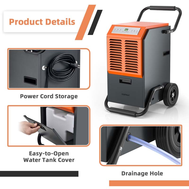 Canada Only - Portable Commercial Dehumidifier with Water Tank & Drainage Pipe