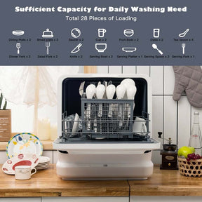 Portable Dishwasher Countertop Dishwashing Machine Hot Air Drying with 7.5L Water Tank & 5 Cleaning Modes