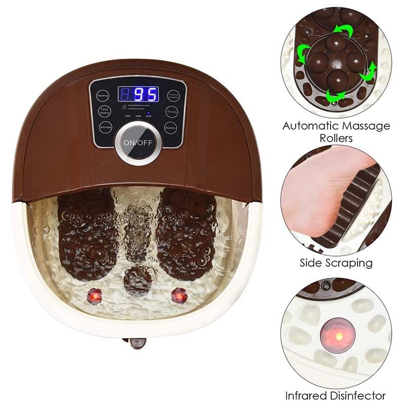 Heated Foot Spa Bath Massager with Bubbles, 16 Pedicure Shiatsu Roller Massage Points, Electric Foot Soaker Tub
