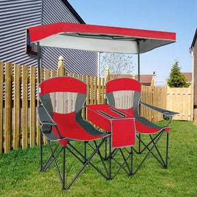 Canada Only - Double Sunshade Folding Camping Canopy Chairs with Cup Holder