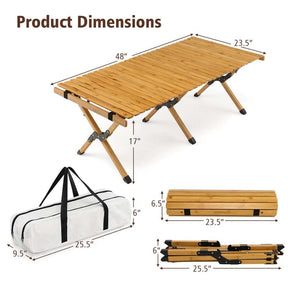 Folding Camping Table Portable Picnic Table with Carry Bag, Roll-up Bamboo Tabletop for BBQ Party Hiking