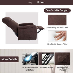 Fabric Power Lift Recliner Chair for Elderly, Electric Stand-Up Arm Chair with Remote, Adjustable Backrest, Side Pocket