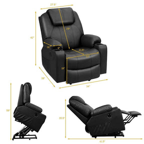 Electric Power Lift Recliner, Leather Massage Reclining Sofa, Elderly Lift Chair with Lumbar Heating & 8 Vibrating Nodes, Cup Holder, USB Port