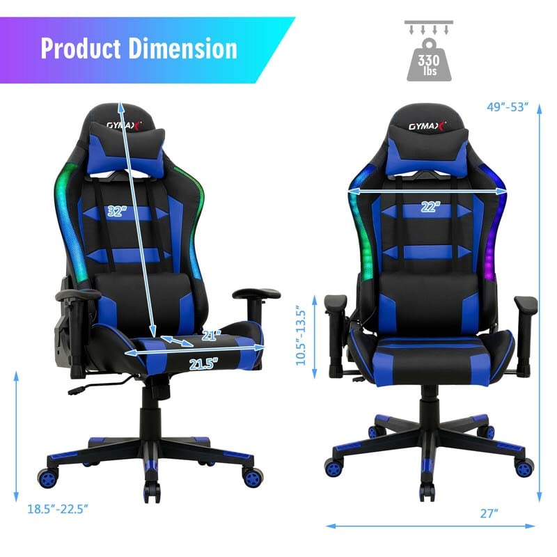 High Back RGB Gaming Chair, Ergonomic Video Game Chair with LED Lights, PVC Leather E-Sport Computer Chair