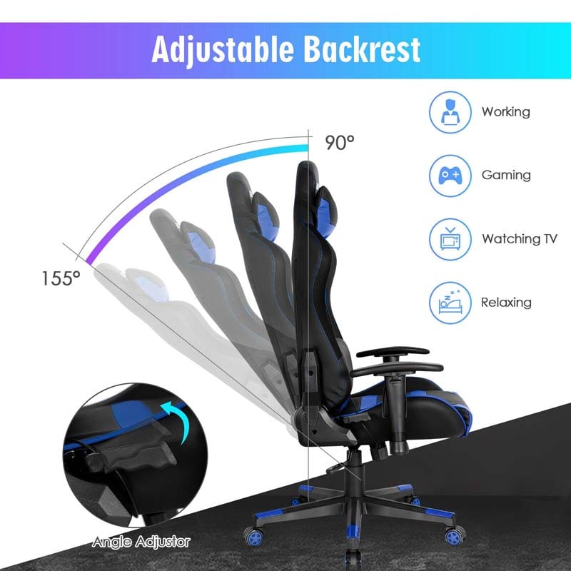 High Back RGB Gaming Chair, Ergonomic Video Game Chair with LED Lights, PVC Leather E-Sport Computer Chair