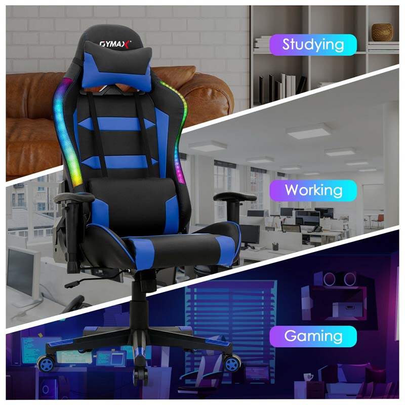 High Back RGB Gaming Chair, Ergonomic Video Game Chair with LED Lights, PVC Leather E-Sport Computer Chair